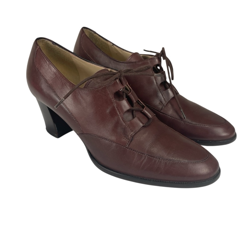 Enzo Angiolini Womens Brown Leather Oxford Classic Lace Up Heels Size 7.5